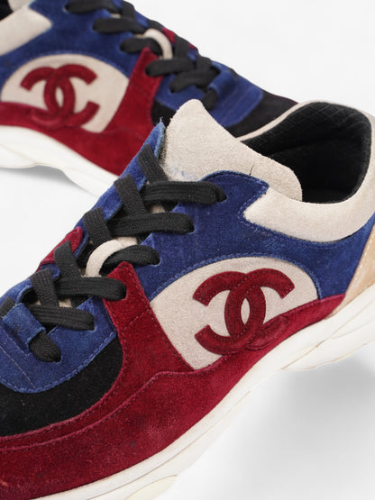 Chanel CC Logo Sneakers Maroon  / Black / Beige Suede EU 41 UK 8.5