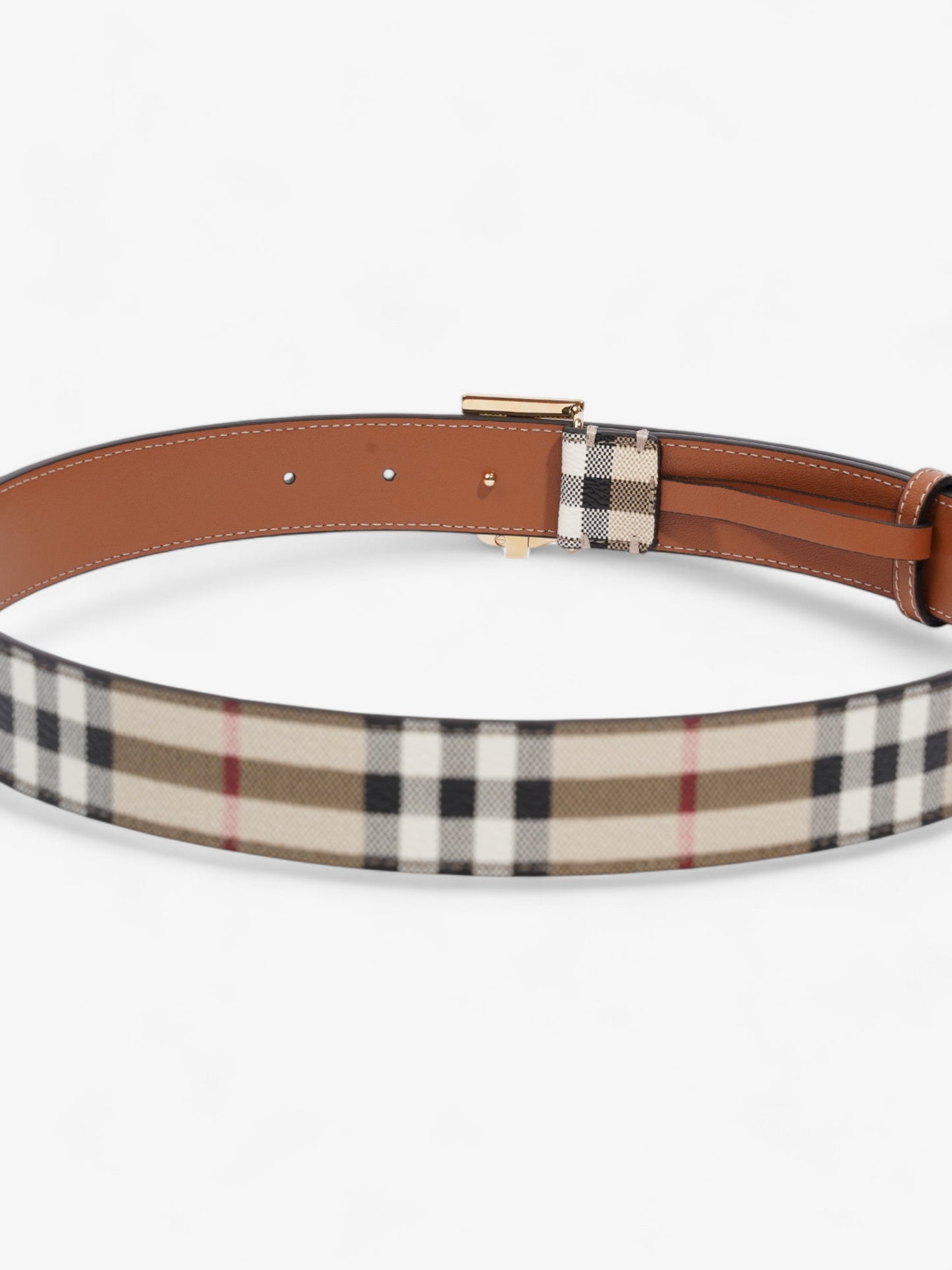 Burberry TB Belt Vintage Check / Light Gold Canvas Small - 87.5cm