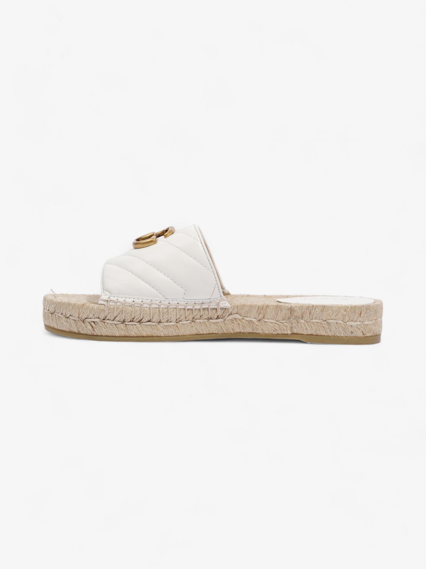 Gucci GG Marmont Espadrille Sandals White / Gold Leather EU 35.5 UK 2.5