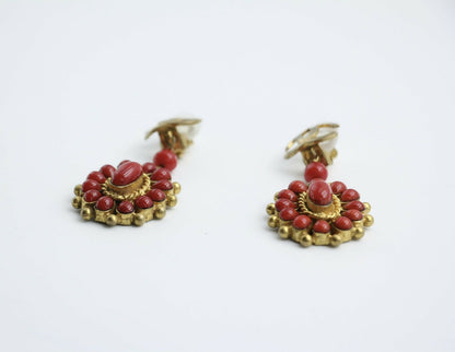 Chanel Vintage 93A Gripoix Gold-plated Red Dangle Clip-on Earrings