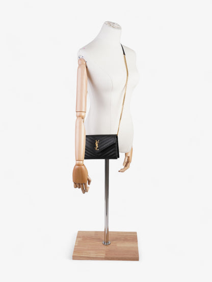 Saint Laurent Envelope Chain Wallet Black Grained Leather