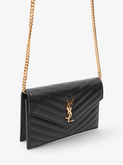Saint Laurent Envelope Chain Wallet Black Grained Leather