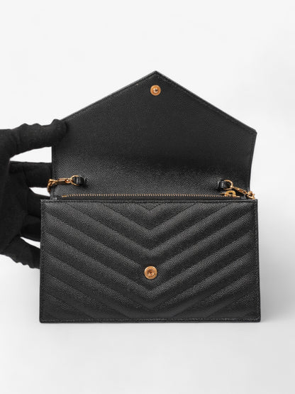 Saint Laurent Envelope Chain Wallet Black Grained Leather
