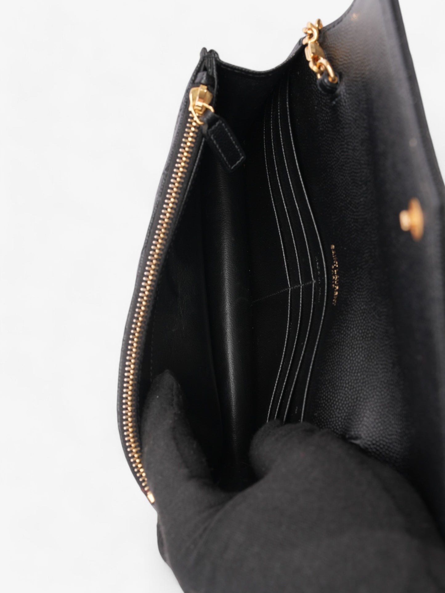 Saint Laurent Envelope Chain Wallet Black Grained Leather