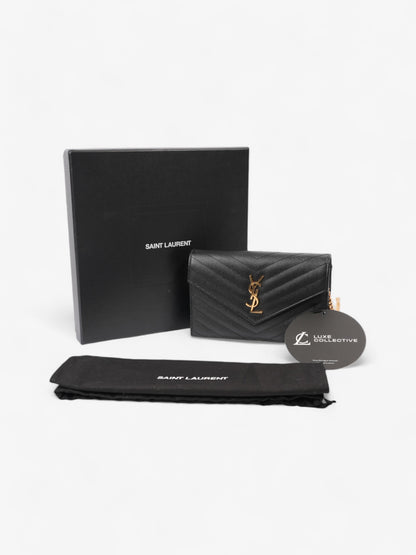 Saint Laurent Envelope Chain Wallet Black Grained Leather