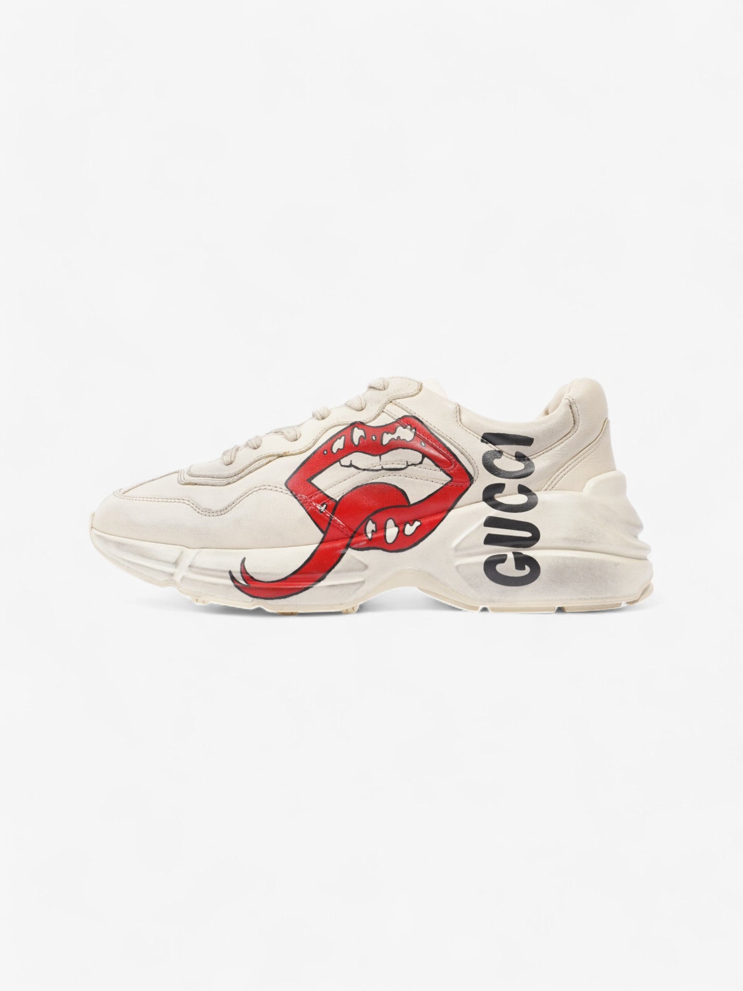 Gucci Rhyton 'Lips' Sneakers Beige  / Red / Black Leather EU 41.5 UK 7.5