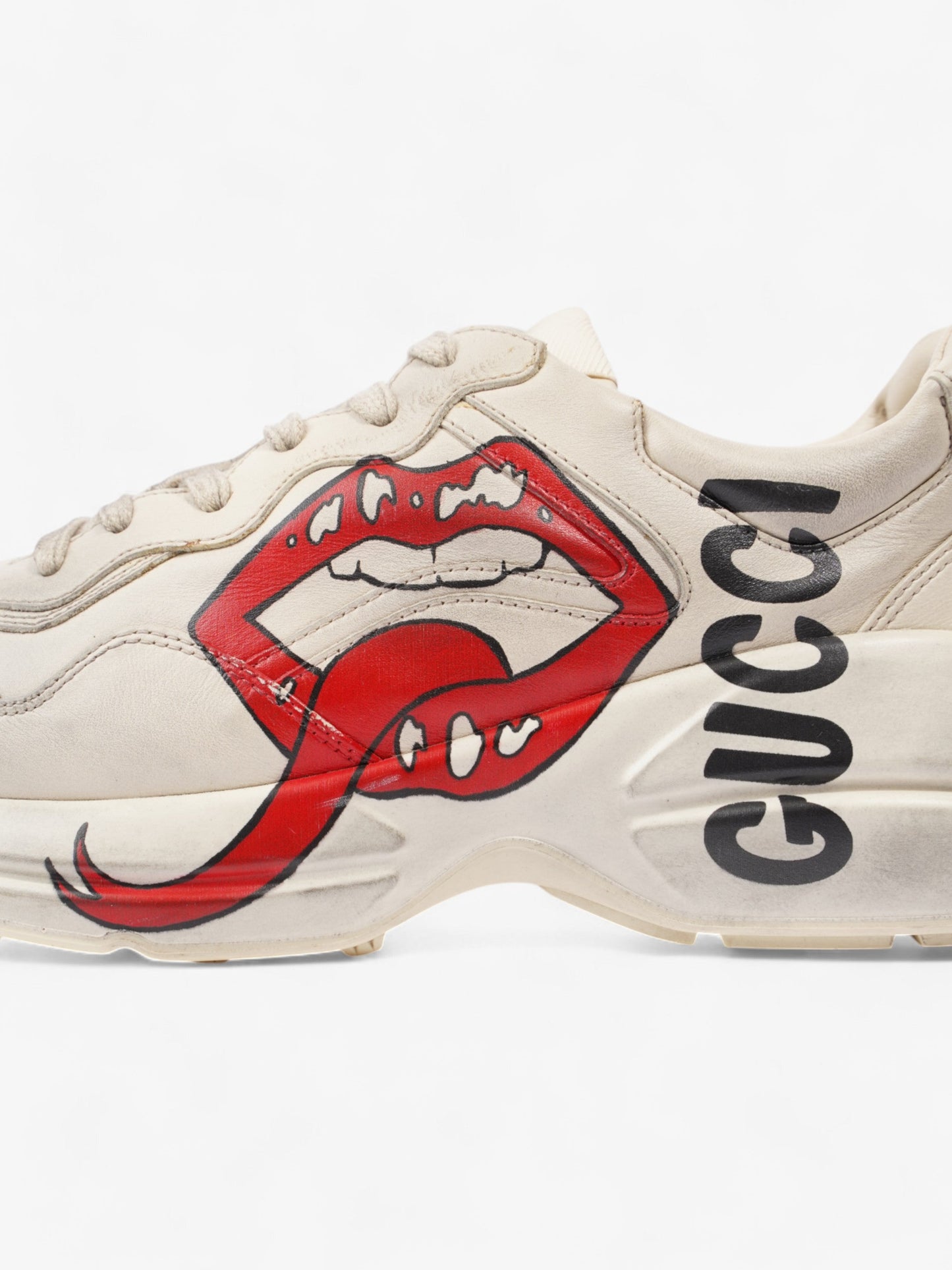 Gucci Rhyton 'Lips' Sneakers Beige  / Red / Black Leather EU 41.5 UK 7.5