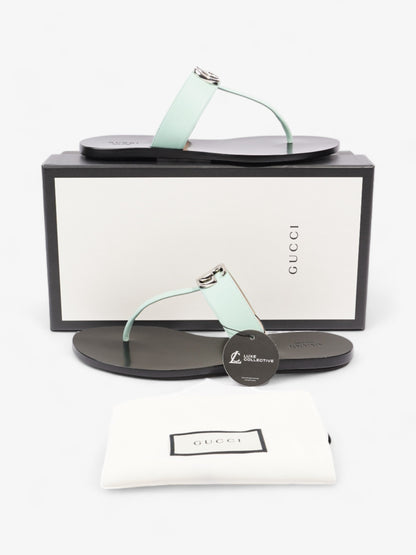 Gucci GG Marmont Thong Sandals Turquoise  / Black Calfskin Leather EU 39.5 UK 6.5