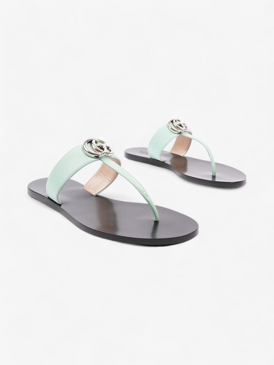 Gucci GG Marmont Thong Sandals Turquoise  / Black Calfskin Leather EU 39.5 UK 6.5