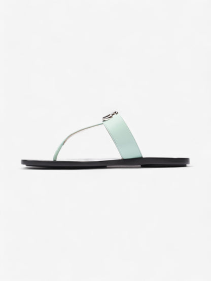 Gucci GG Marmont Thong Sandals Turquoise  / Black Calfskin Leather EU 39.5 UK 6.5