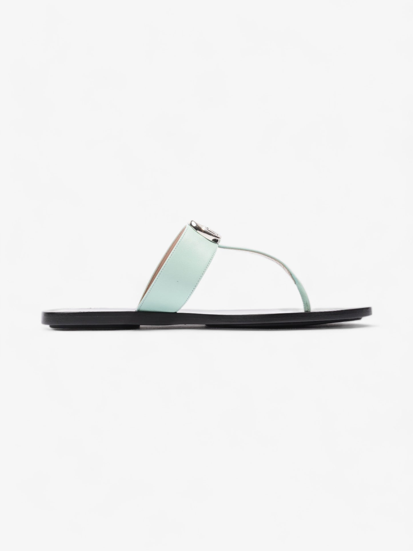 Gucci GG Marmont Thong Sandals Turquoise  / Black Calfskin Leather EU 39.5 UK 6.5