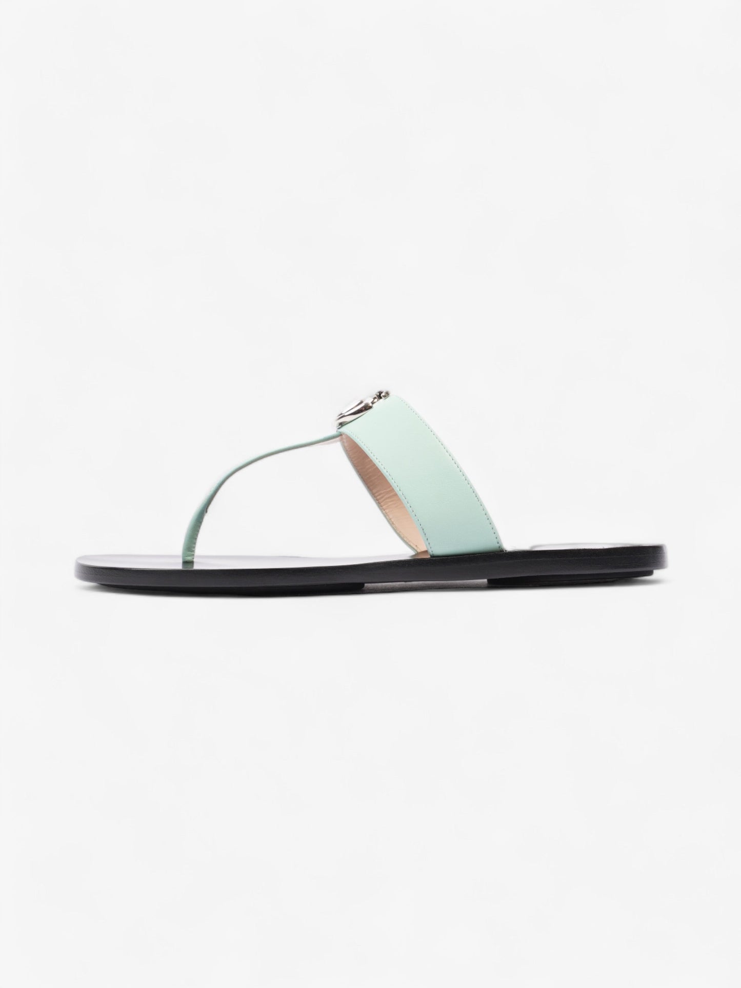 Gucci GG Marmont Thong Sandals Turquoise  / Black Calfskin Leather EU 39.5 UK 6.5