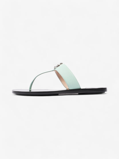 Gucci GG Marmont Thong Sandals Turquoise  / Black Calfskin Leather EU 39.5 UK 6.5