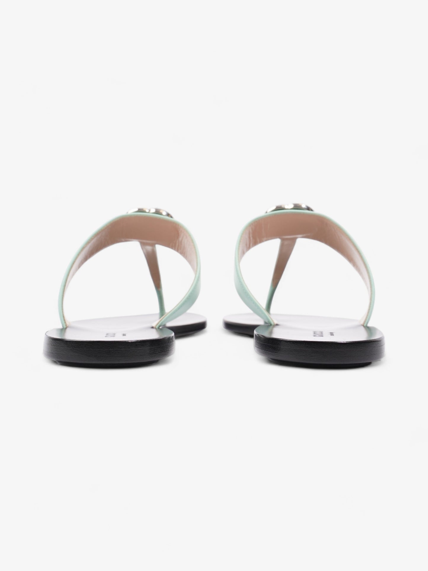 Gucci GG Marmont Thong Sandals Turquoise  / Black Calfskin Leather EU 39.5 UK 6.5