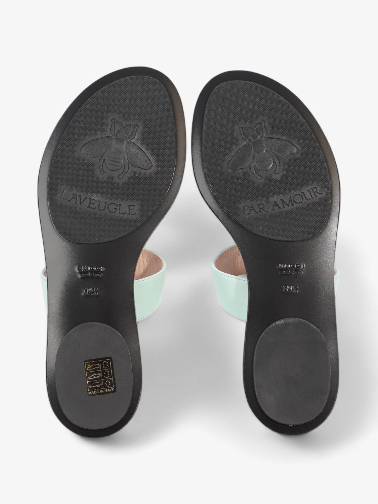 Gucci GG Marmont Thong Sandals Turquoise  / Black Calfskin Leather EU 39.5 UK 6.5