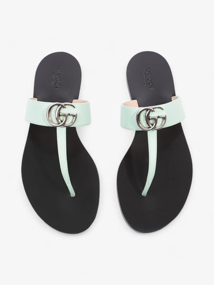 Gucci GG Marmont Thong Sandals Turquoise  / Black Calfskin Leather EU 39.5 UK 6.5