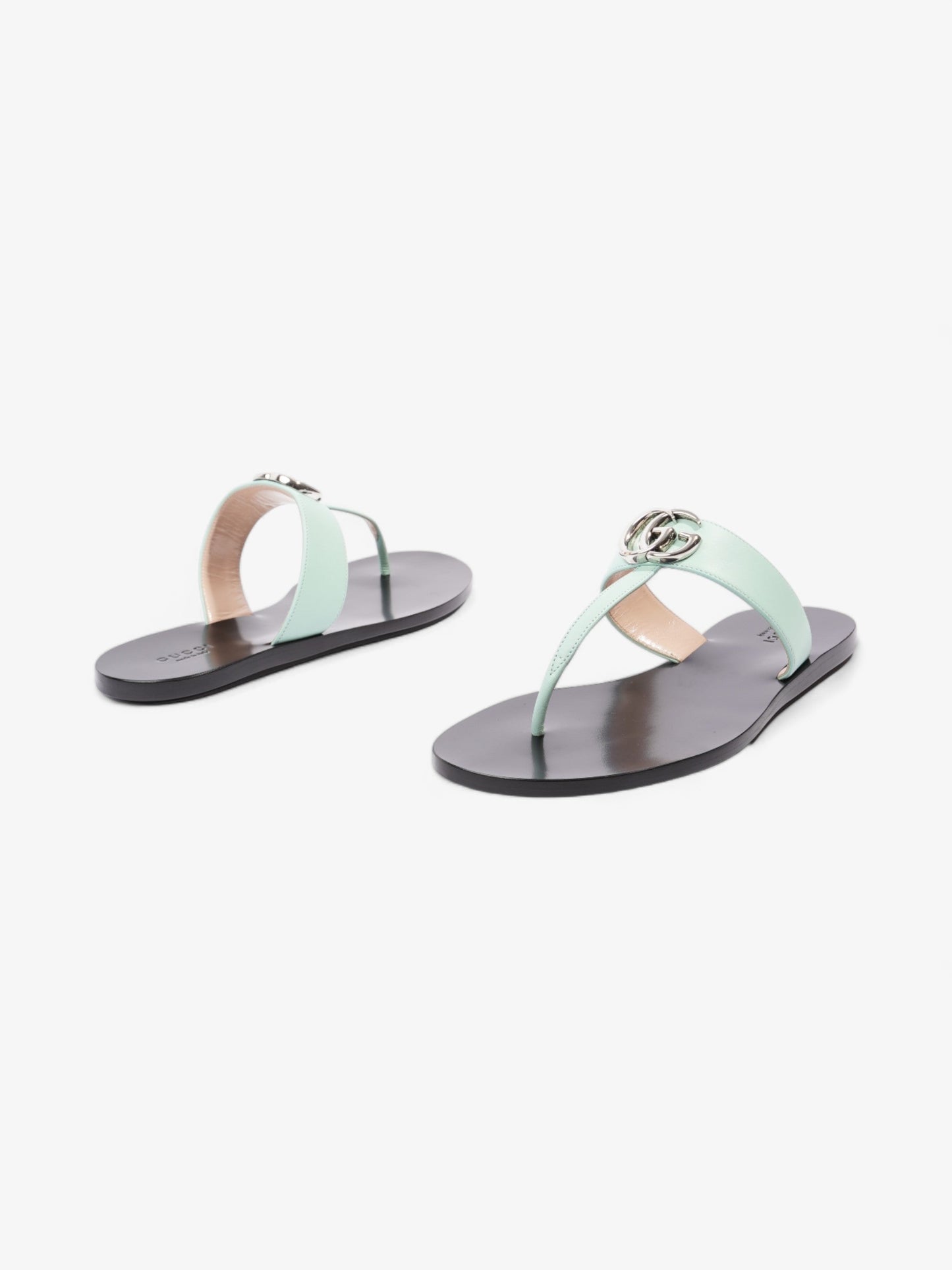 Gucci GG Marmont Thong Sandals Turquoise  / Black Calfskin Leather EU 39.5 UK 6.5