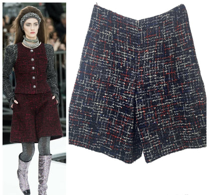 Chanel 17A Paris Cosmopolite Fantasy Tweed Black Red Blue White Shorts FR 36