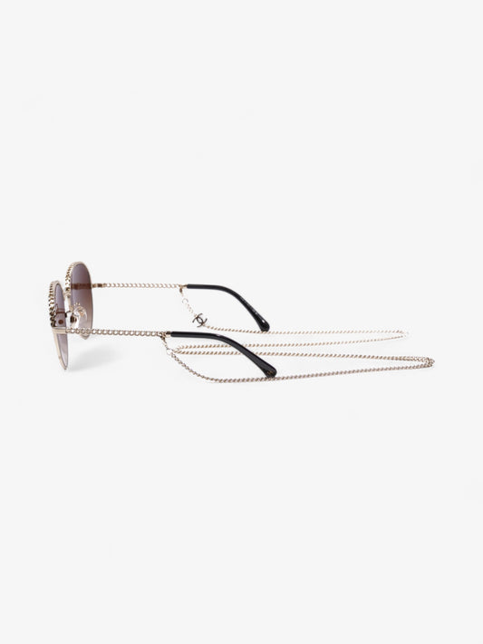 Chanel Round Chain Sunglasses Gold Base Metal 135mm