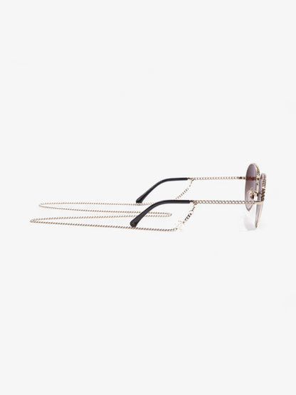 Chanel Round Chain Sunglasses Gold Base Metal 135mm