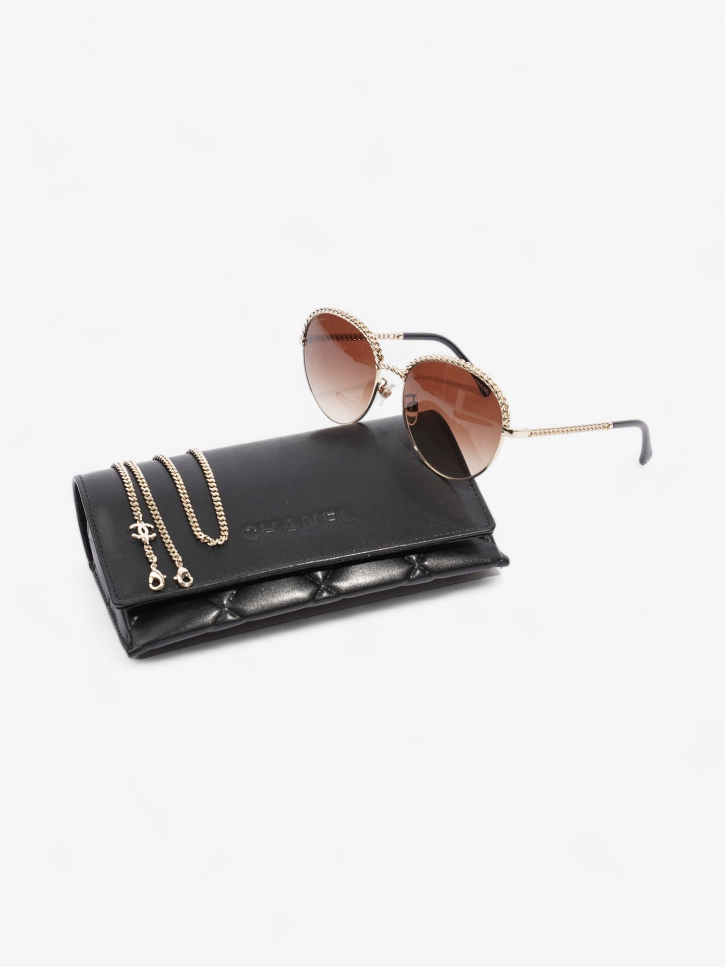 Chanel Round Chain Sunglasses Gold Base Metal 135mm