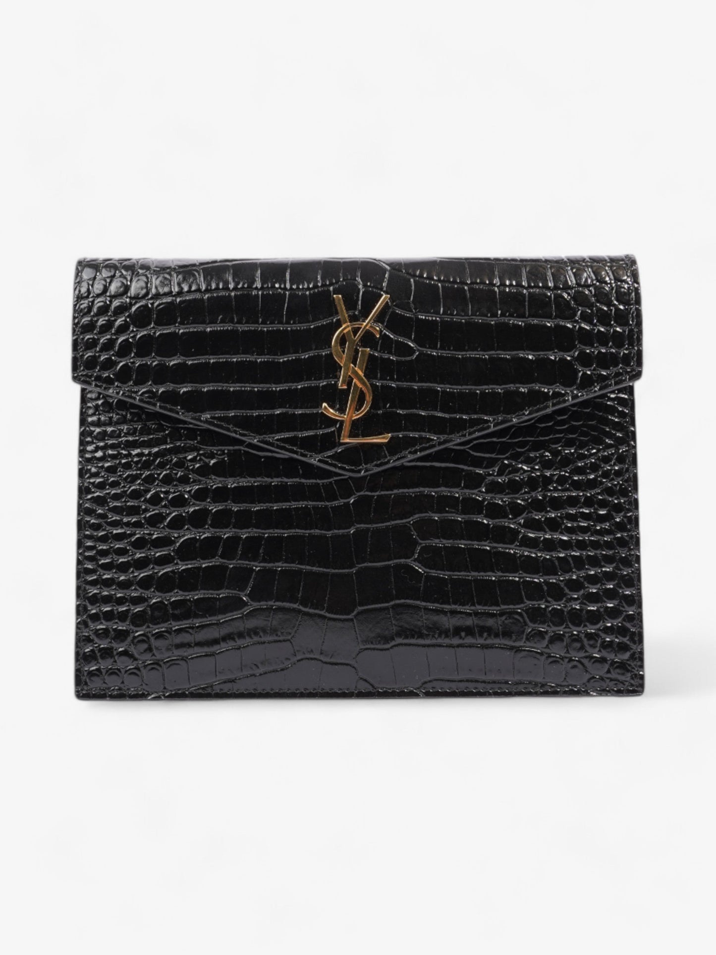 Saint Laurent Uptown Clutch Black Embossed Leather