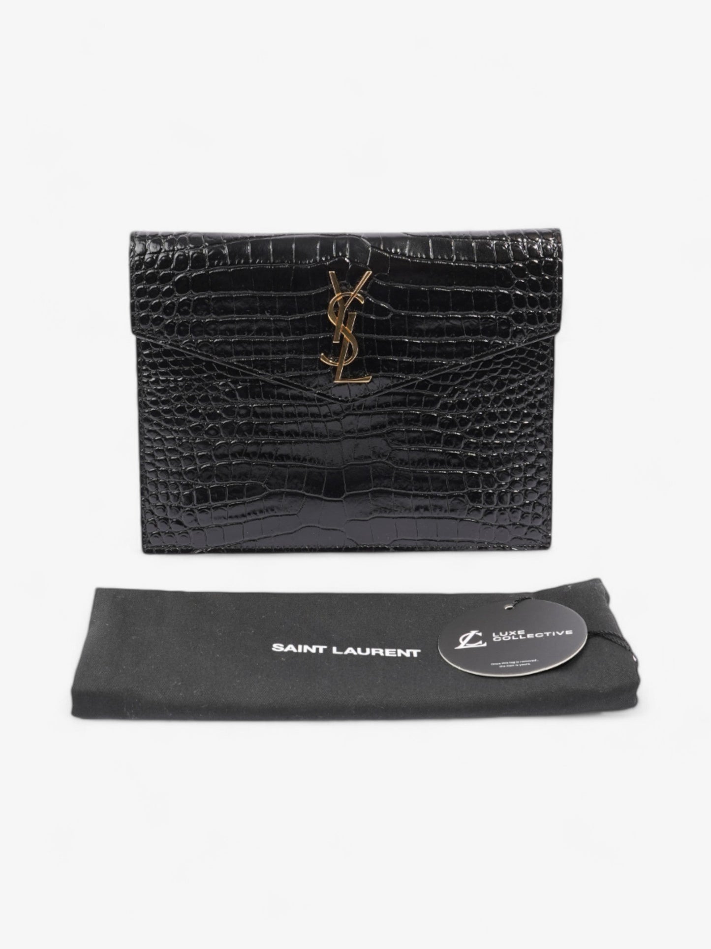 Saint Laurent Uptown Clutch Black Embossed Leather