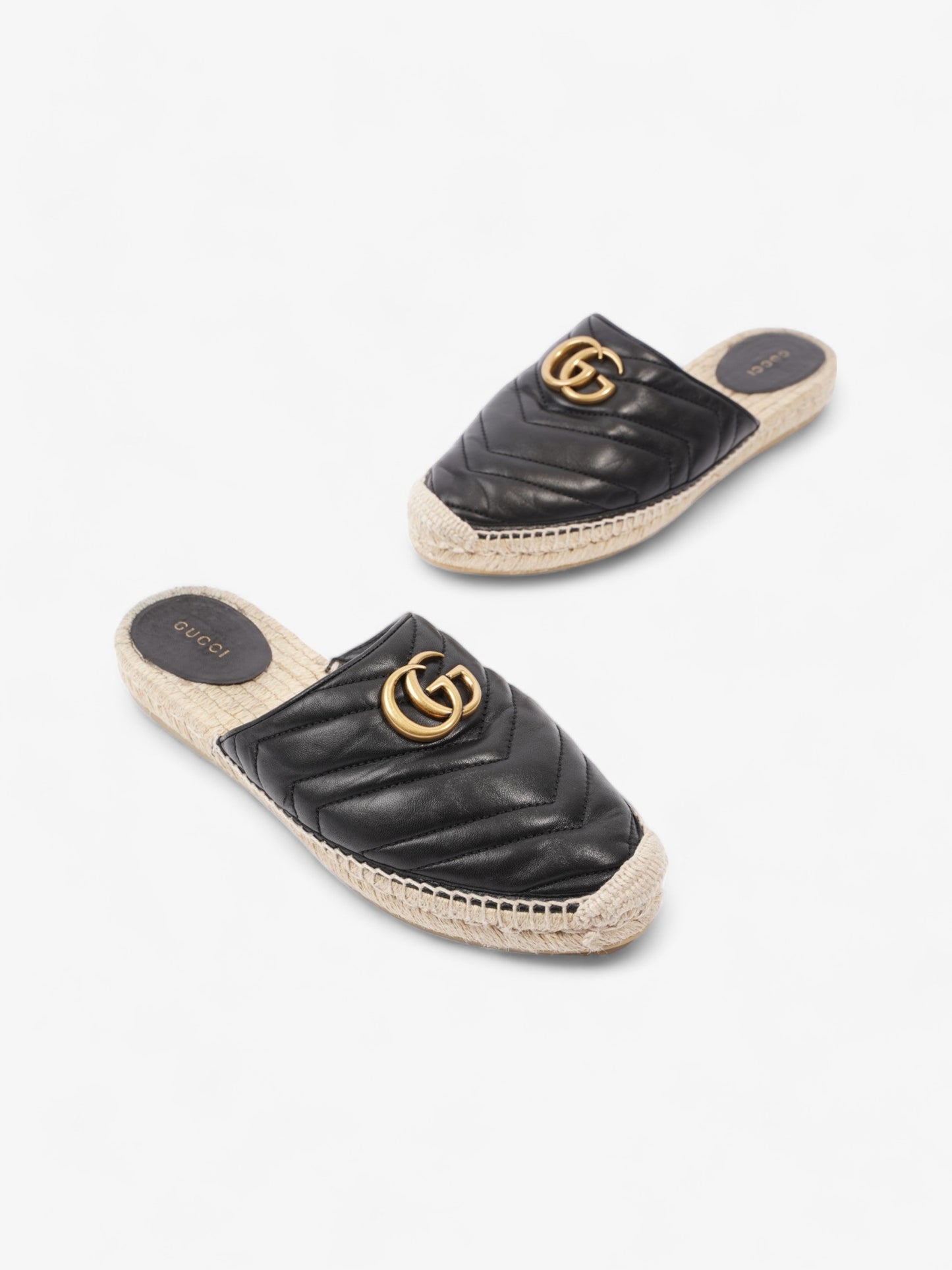 Gucci GG Flat Espadrille Black Leather EU 38 UK 5