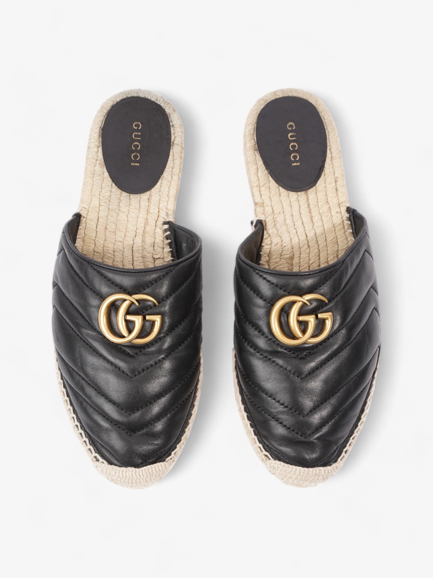 Gucci GG Flat Espadrille Black Leather EU 38 UK 5