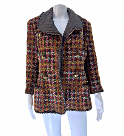 Chanel Vintage 1992 Tweed Leather Jacket