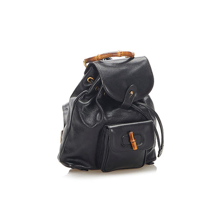 Gucci Bamboo Drawstring Leather Backpack (SHG-22300)