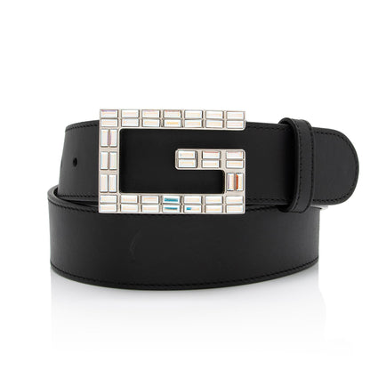 Gucci Calfskin Crystal Square G Madelyn Belt - Size 30 / 75 (SHF-A3dPQe)