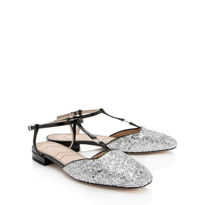 Gucci Calfskin Glitter Double G Slingback Flats - Size 7 / 37 (SHF-5KGtZj)