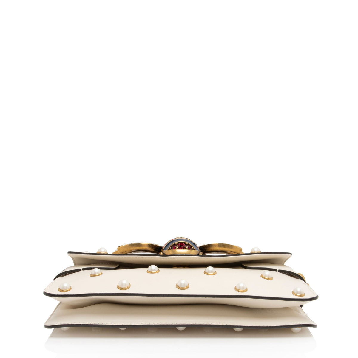 Gucci Calfskin Pearl Bee Broadway Mini Shoulder Bag (SHF-vh1WnC)