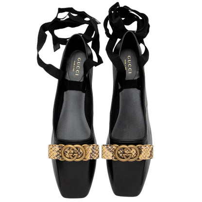 Gucci Calfskin Python Bow Interlocking G Ballet Flats - Size 8.5 / 38.5 (SHF-5ByMfh)