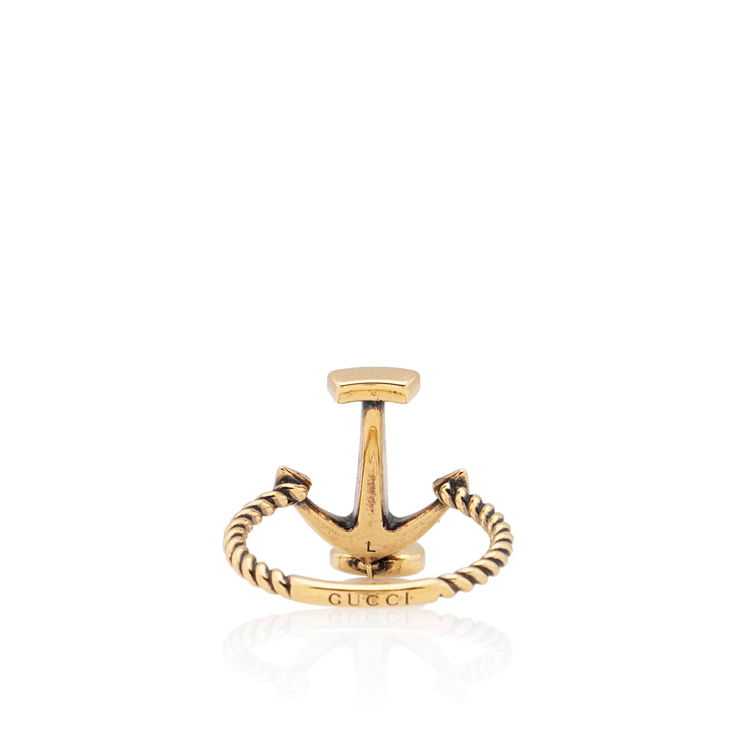 Gucci Crystal Anchor Heart Ring - Size 8 1/2 (SHF-i31ZrL)