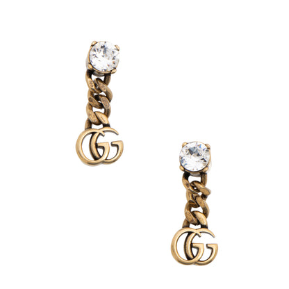 Gucci Crystal Double G Chain Drop Earrings (SHF-qC4GTi)