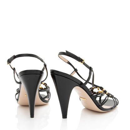 Gucci Calfskin Crystal Isa Interlocking G Sandals - Size 8.5 / 38.5