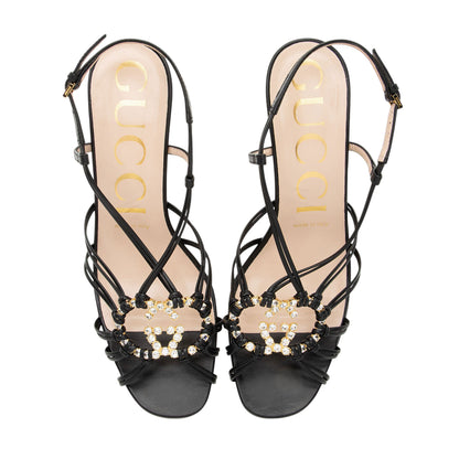 Gucci Calfskin Crystal Isa Interlocking G Sandals - Size 8.5 / 38.5