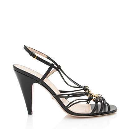 Gucci Calfskin Crystal Isa Interlocking G Sandals - Size 8.5 / 38.5