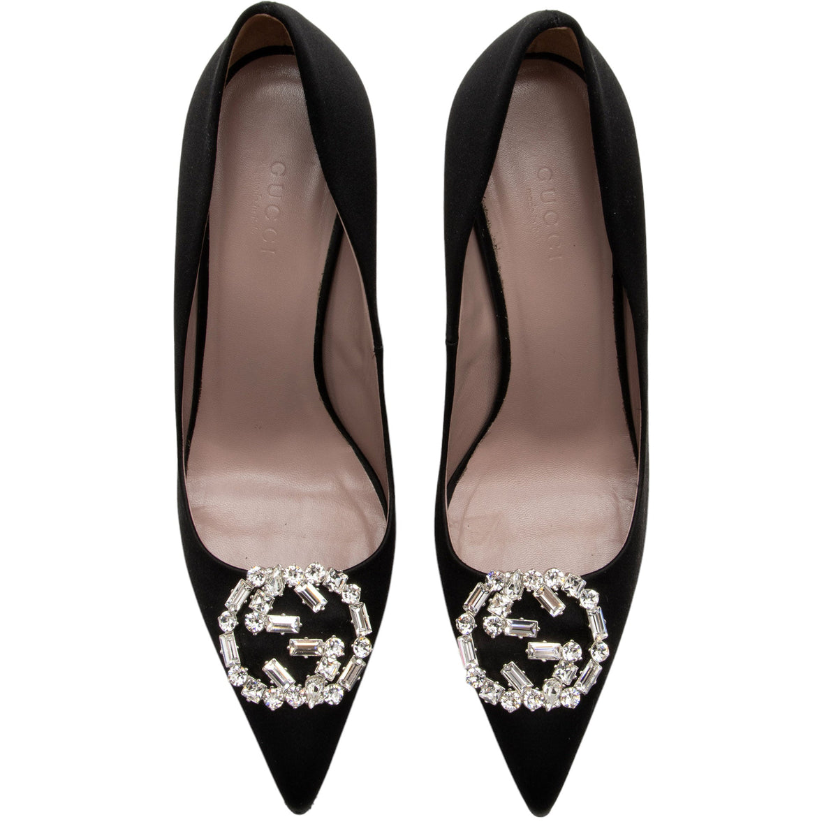 Gucci Crystal Satin Pointed Toe Pumps - Size 6.5 / 36.5 (SHF-V5rXOE)