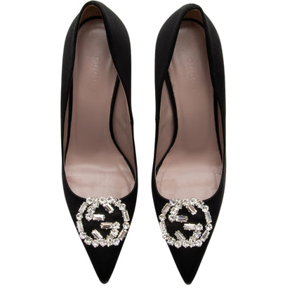 Gucci Crystal Satin Pointed Toe Pumps - Size 6.5 / 36.5 (SHF-V5rXOE)