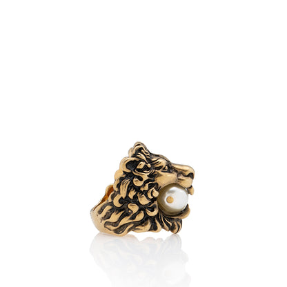 Gucci Faux Pearl Lion Head Ring - Size 6 1/2
