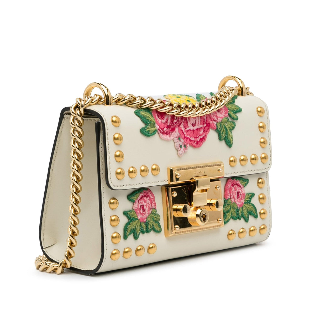 Gucci Floral Studded Padlock Shoulder Bag (SHG-0r94kw)