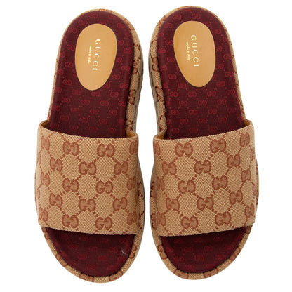 Gucci GG Canvas Angelina Slide Platform Sandals - Size 8.5 / 38.5 (SHF-jgEb0t)