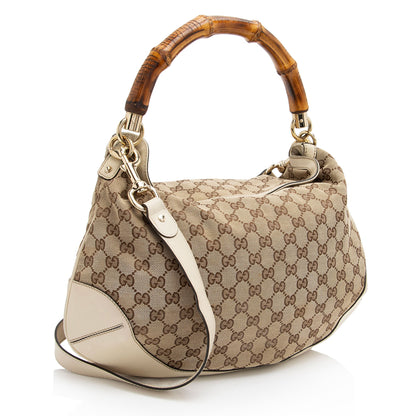 Gucci GG Canvas Bamboo Peggy Shoulder Bag (SHF-Ygbm96)