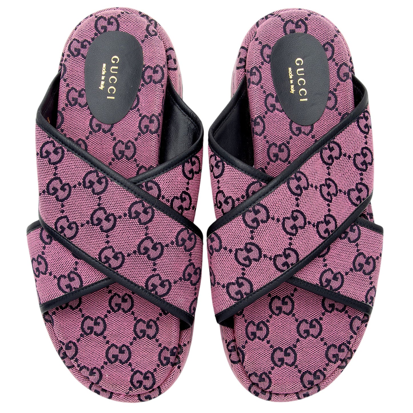 Gucci GG Canvas Crisscross Platform Sandals - Size 9.5 / 39.5 (SHF-KTNudr)