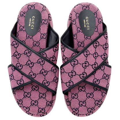 Gucci GG Canvas Crisscross Platform Sandals - Size 9.5 / 39.5 (SHF-KTNudr)
