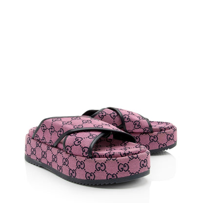 Gucci GG Canvas Crisscross Platform Sandals - Size 9.5 / 39.5 (SHF-KTNudr)