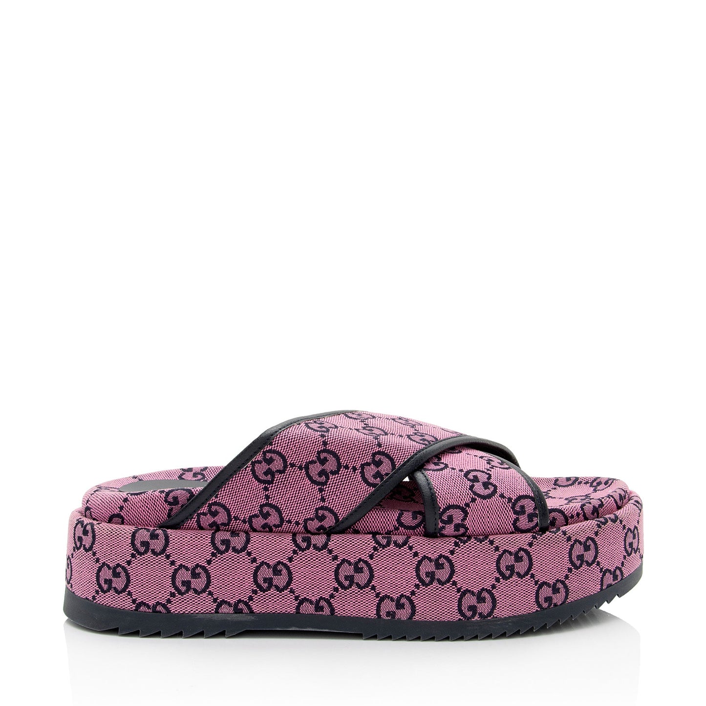 Gucci GG Canvas Crisscross Platform Sandals - Size 9.5 / 39.5 (SHF-KTNudr)